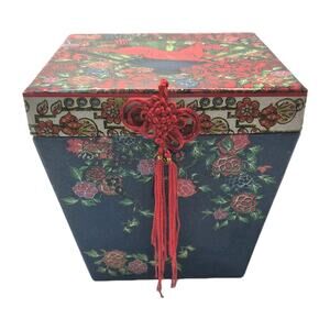 Tapered Blue Red Fortune Cookie Box Horse Tassel 6.5x6.5" YK